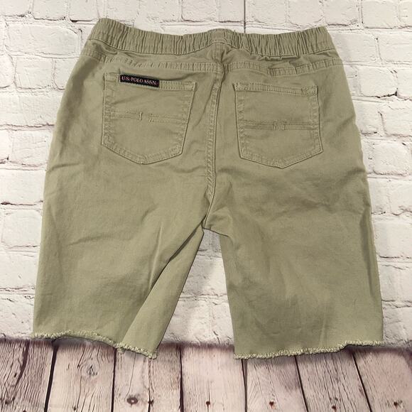 U.S. Polo Assn. Boys Khaki Shorts Size L 14 Logo Patch Elastic Waist Beige - Picture 2 of 5